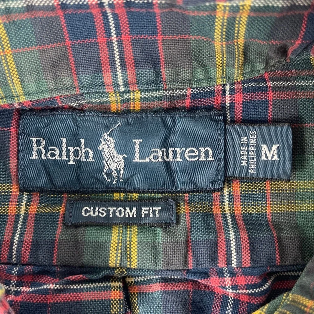 Polo Ralph Lauren Men M Green Plaid Button Down Shirt Custom Fit Pony Logo